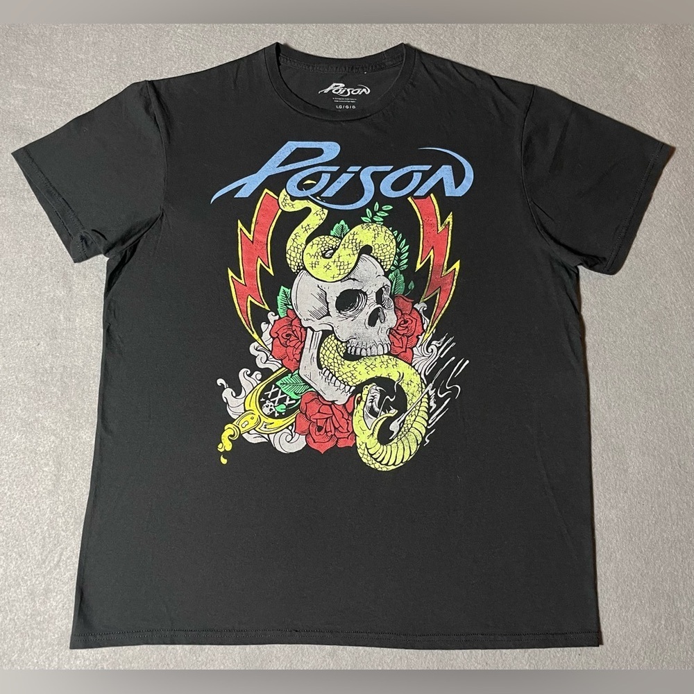 Poison Glam Metal Band T-Shirt Black Size Large Short Sleeve 80s